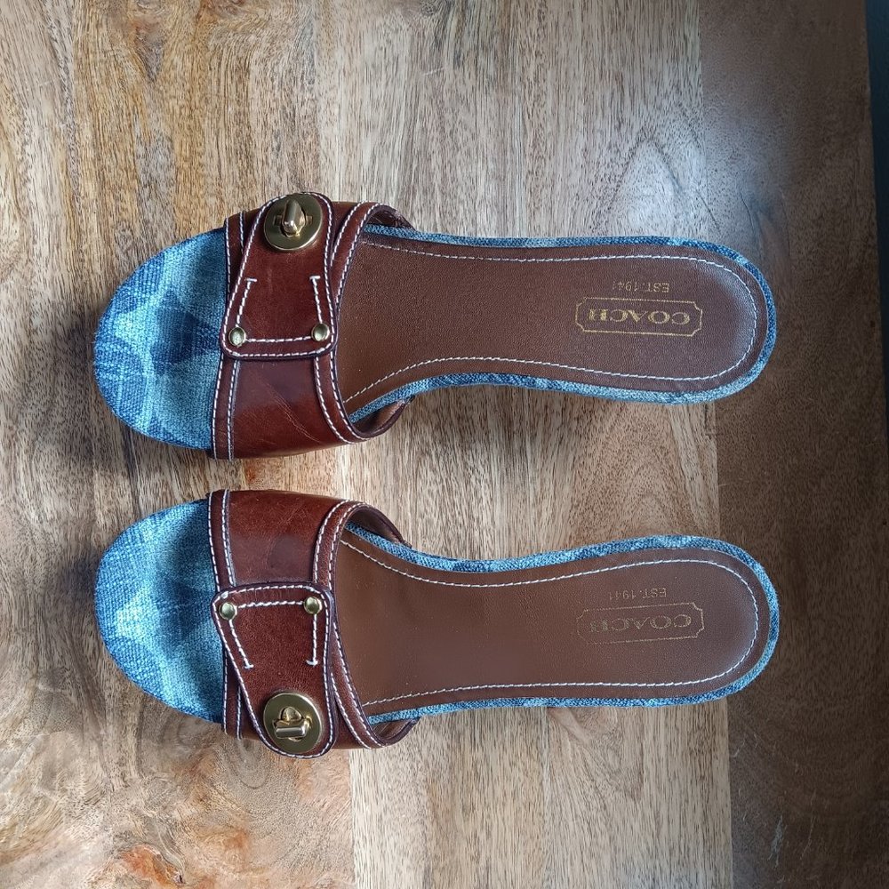 COACH Blue and Brown Wedge Slide Sandels US 9
